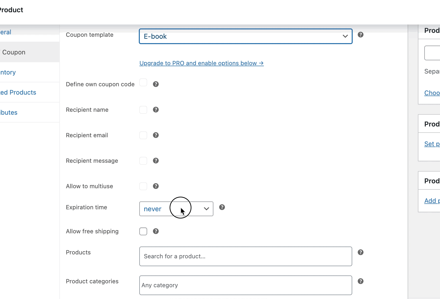 Settings for PDF Coupons