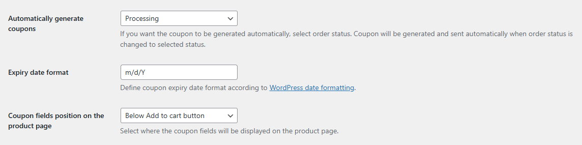 Coupon main settings