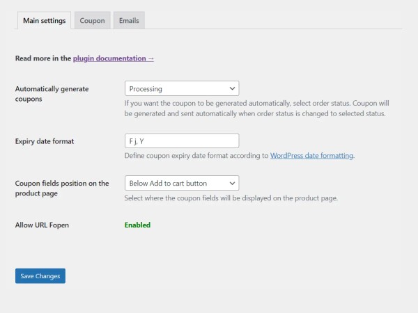 coupon settings woocommerce