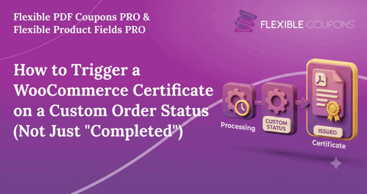 Illustration showing a WooCommerce order status change automatically triggering a PDF certificate email — representing the custom "Training Completed" status workflow.