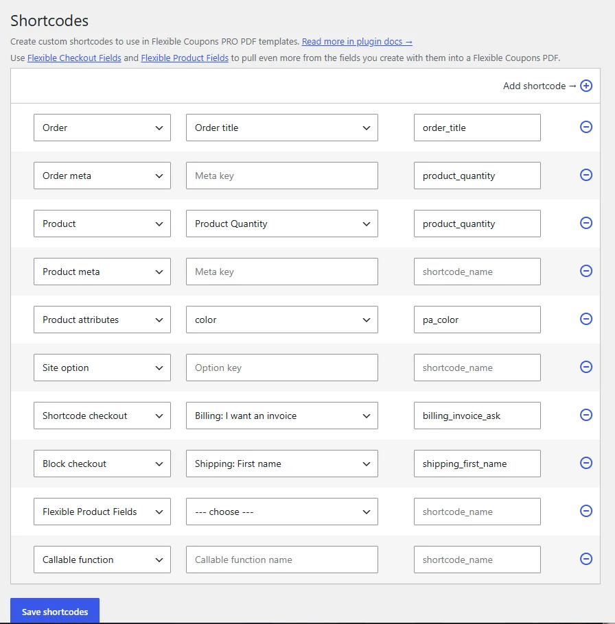 Kupony Pdf Shortcodes