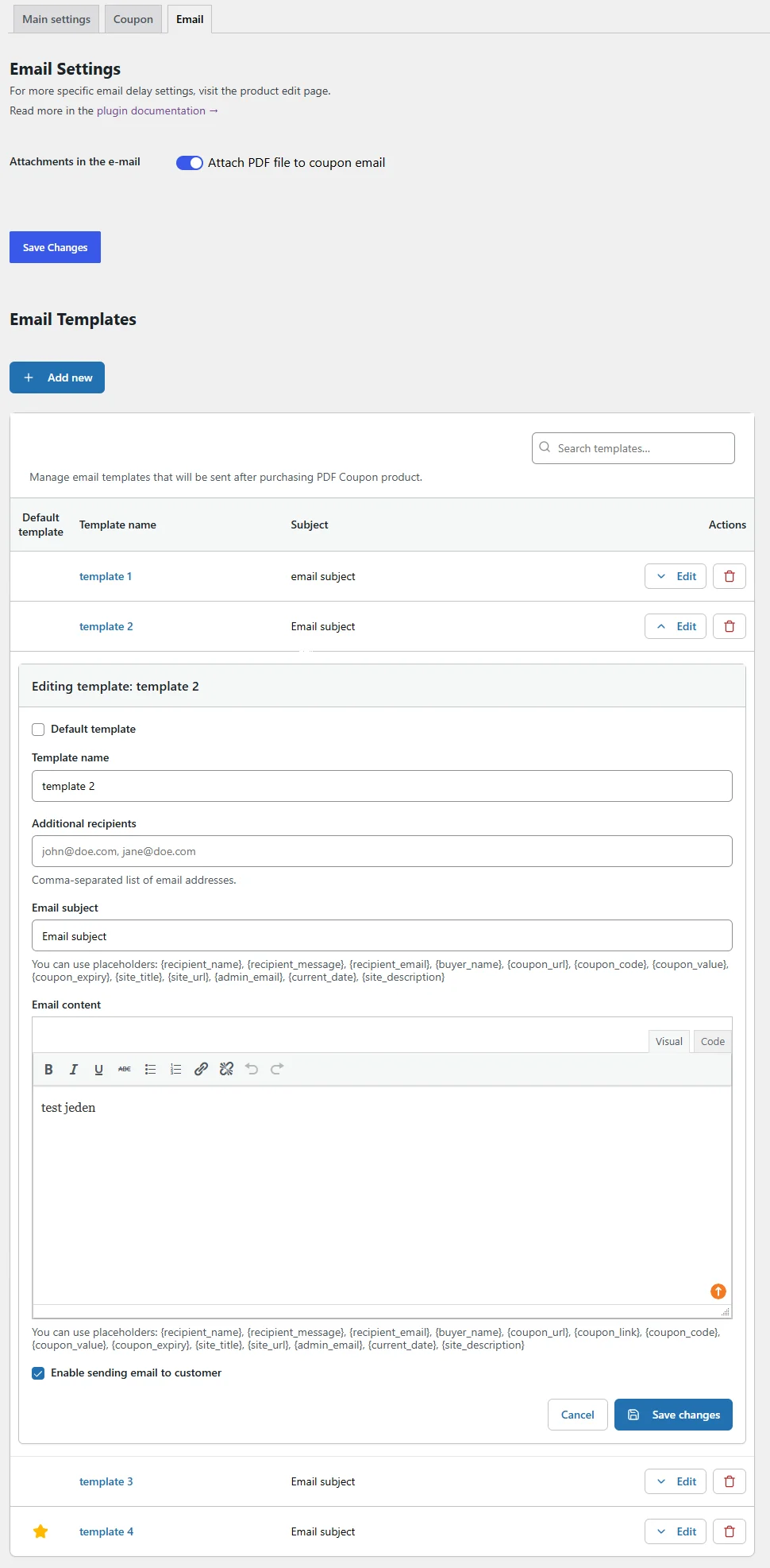 Add-on options in plugin settings
